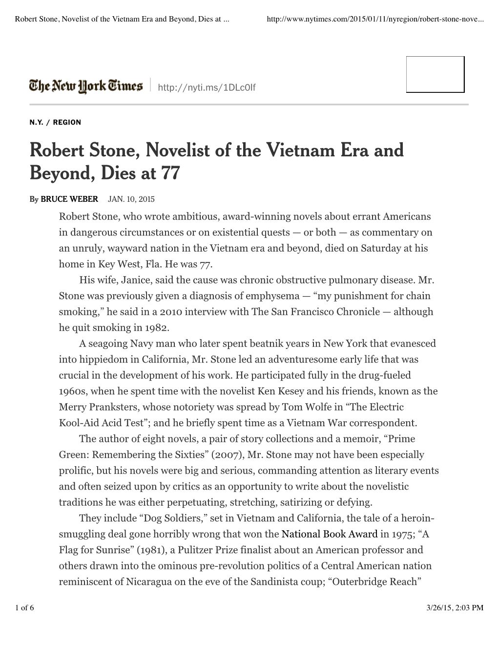 Robert Stone, Novelist of the Vietnam Era and Beyond, Dies at