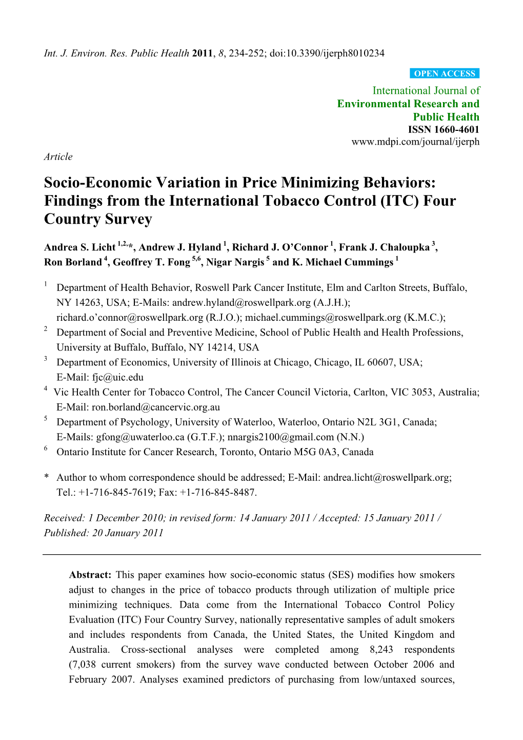 Findings from the International Tobacco Control (ITC) Four Country Survey