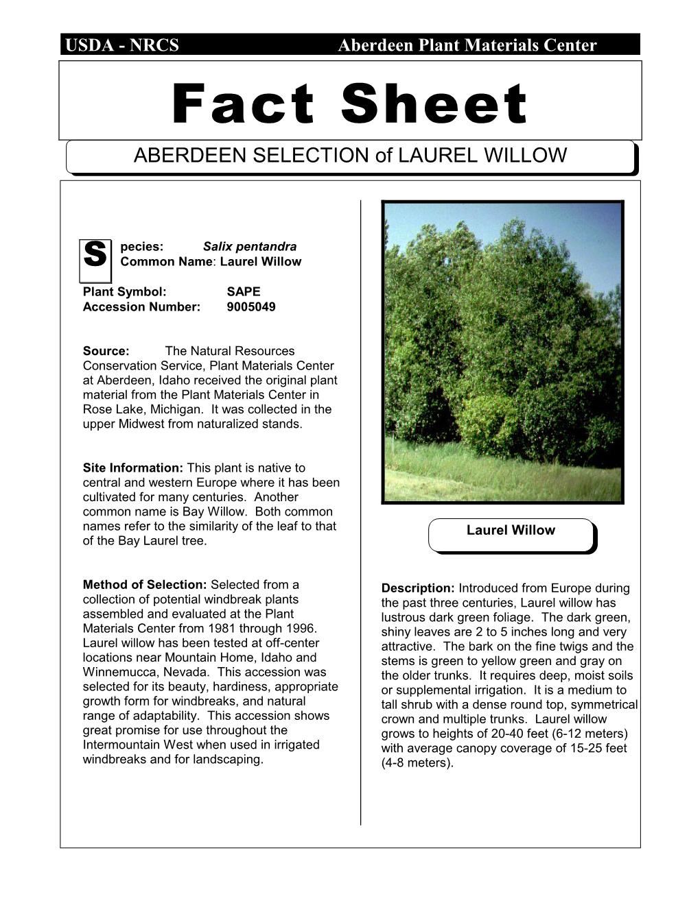 Plant Fact Sheet