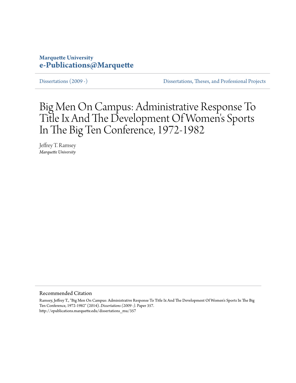 Administrative Response to Title Ix and the Development of Women's Sports in the Big Ten Conference, 1972