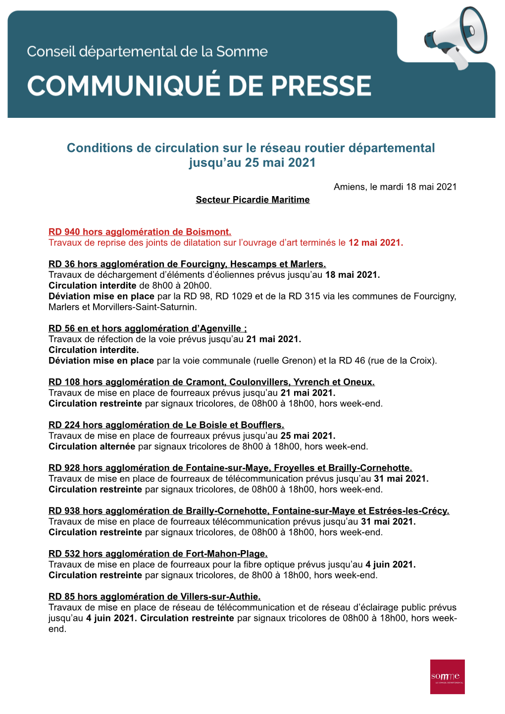 Conditions De Circulation Sur Le Réseau Routier Départemental Jusqu'au 25