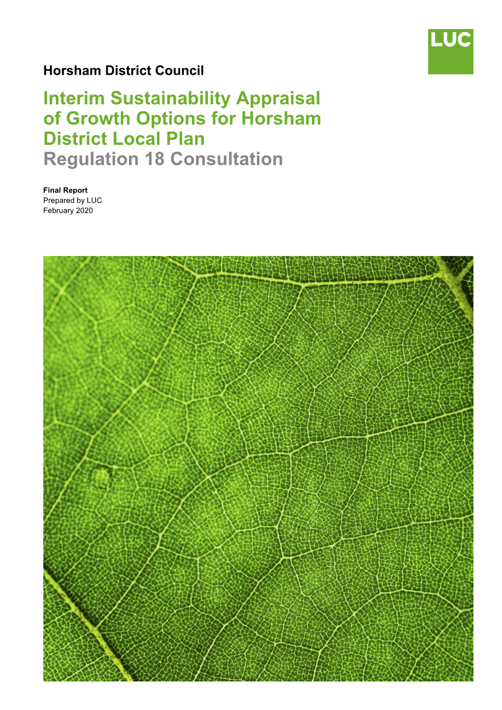 Interim Sustainability Appraisal of Growth Options for Horsham District Local Plan Regulation 18 Consultation