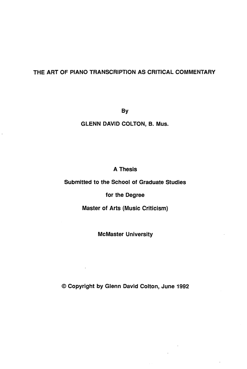 The Art of Piano Transcription As Critical Commentary