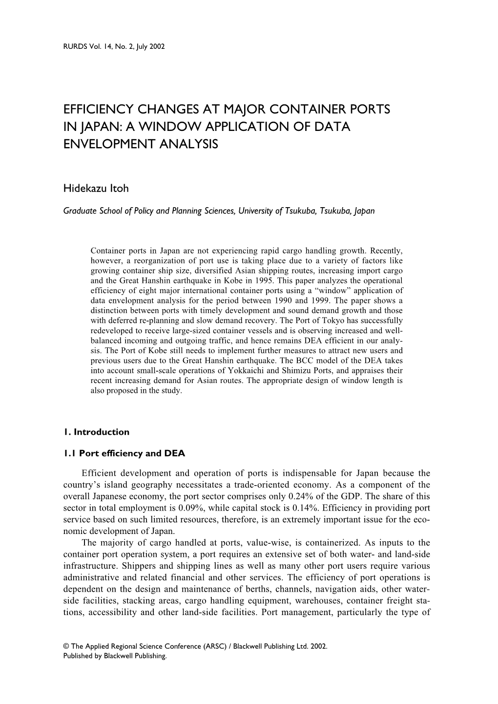 Efficiency Changes at Major Container Ports in Japan: a Window Application of Data Envelopment Analysis