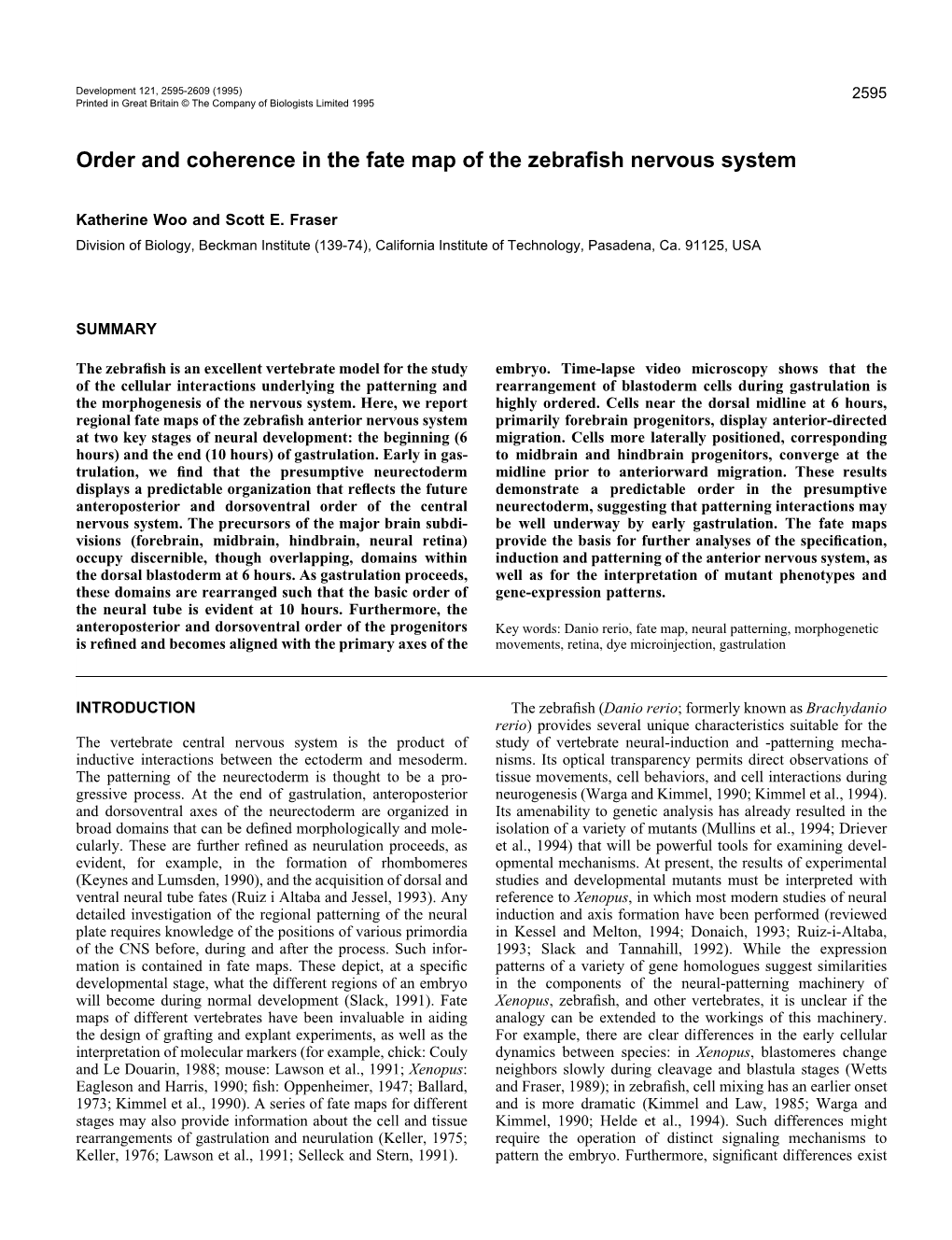 Order and Coherence in the Fate Map of the Zebrafish Nervous System