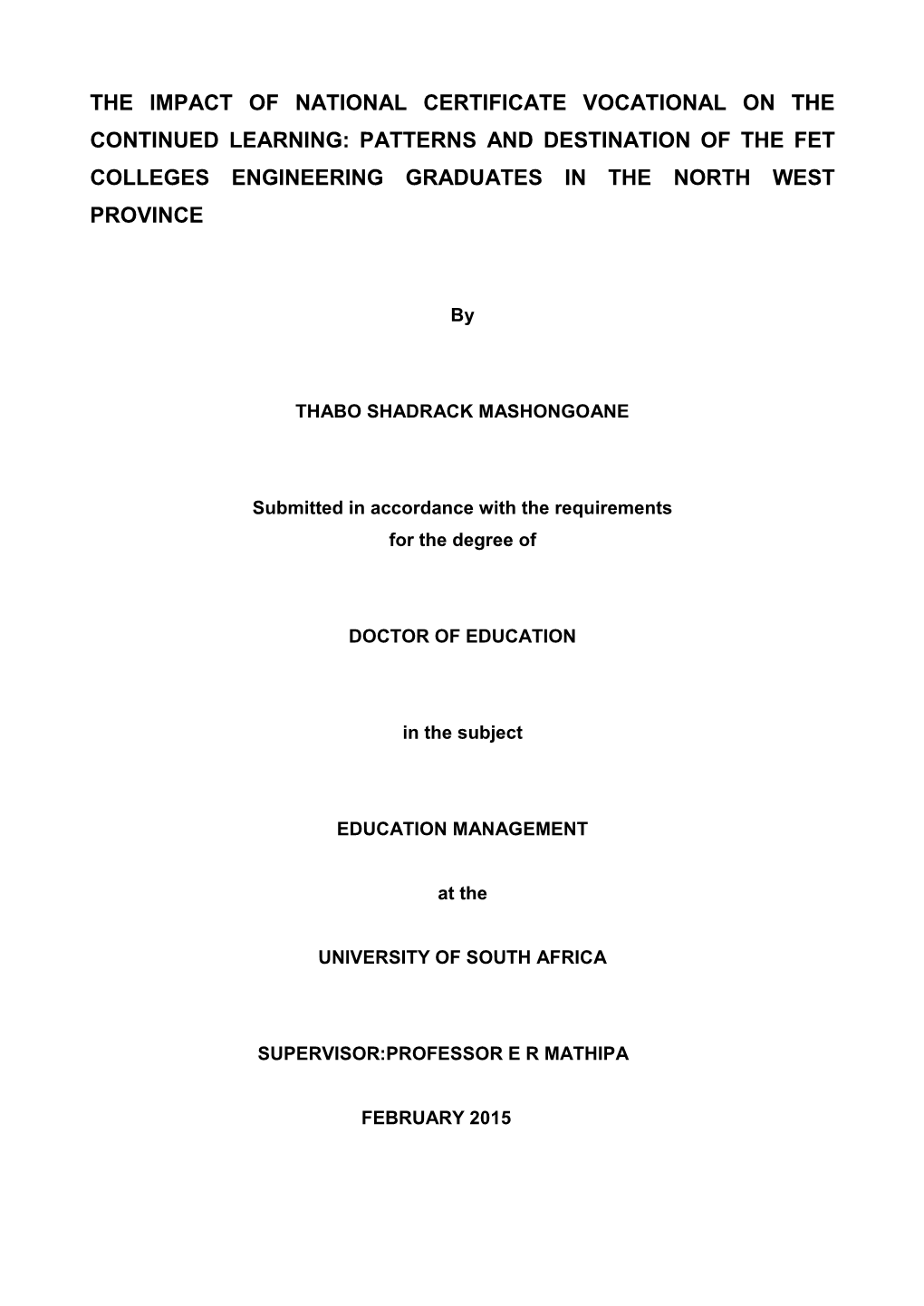 The Impact of National Certificate