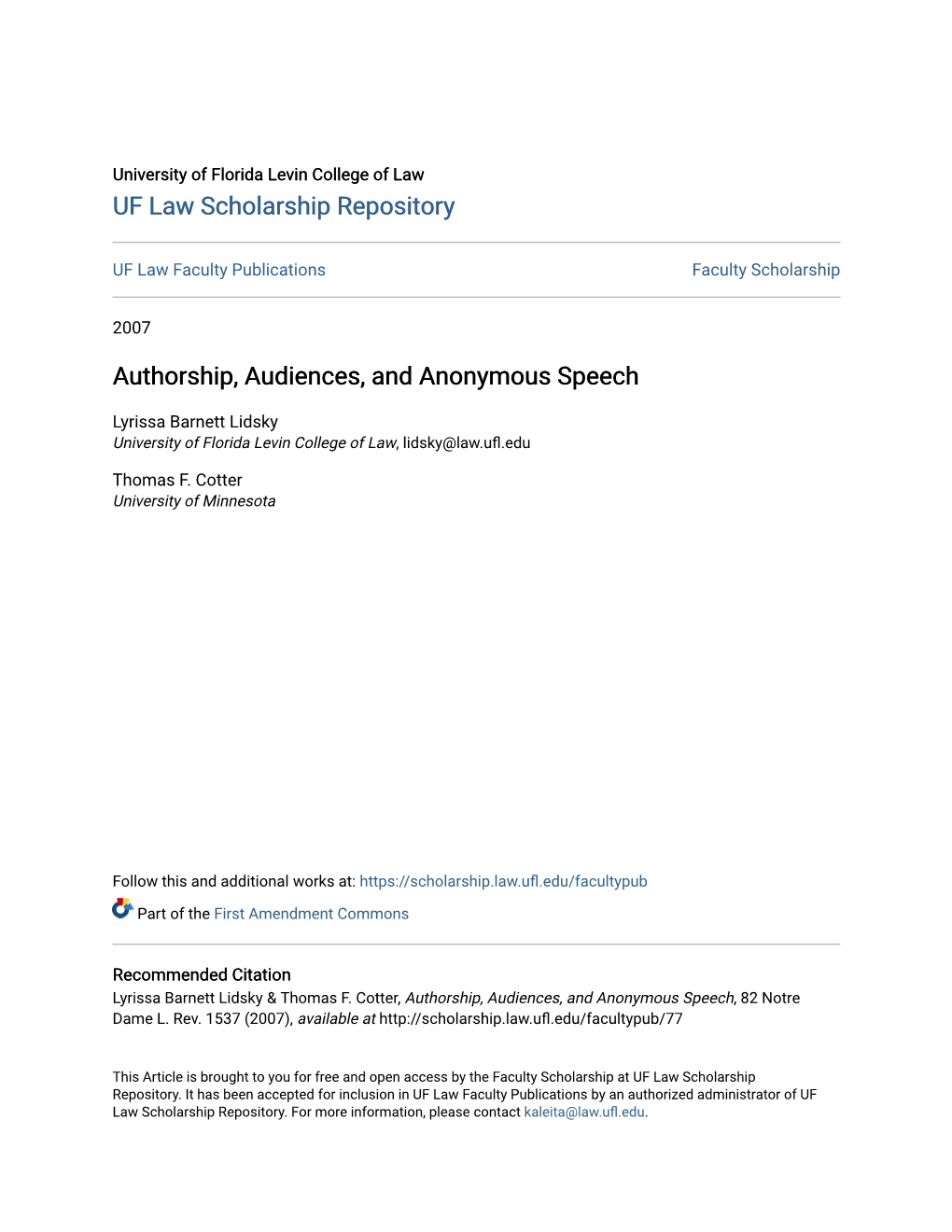 Authorship, Audiences, and Anonymous Speech