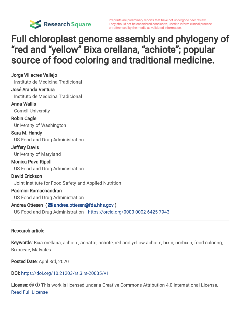 Title Page Title Full Chloroplast Genome Assembly and Phylogeny Of