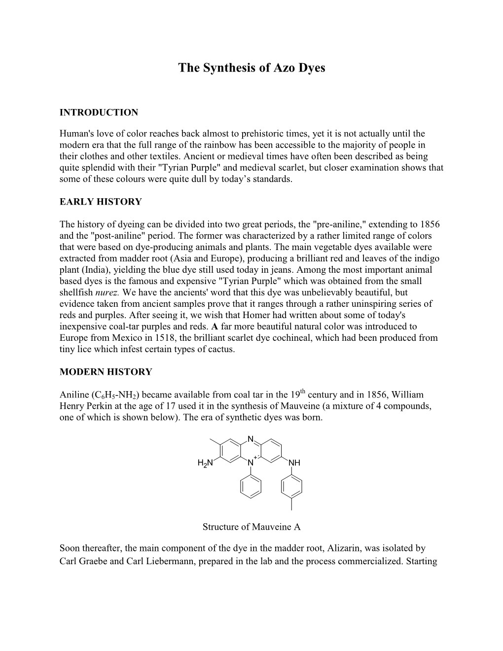 The Synthesis of Azo Dyes