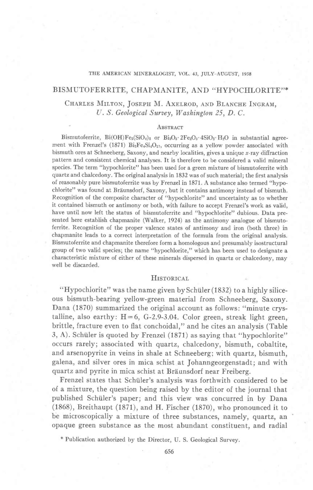 BISMUTOFERRITE, CHAPMANITE, and "HYPOCHLORI'te''* Cuenrns L