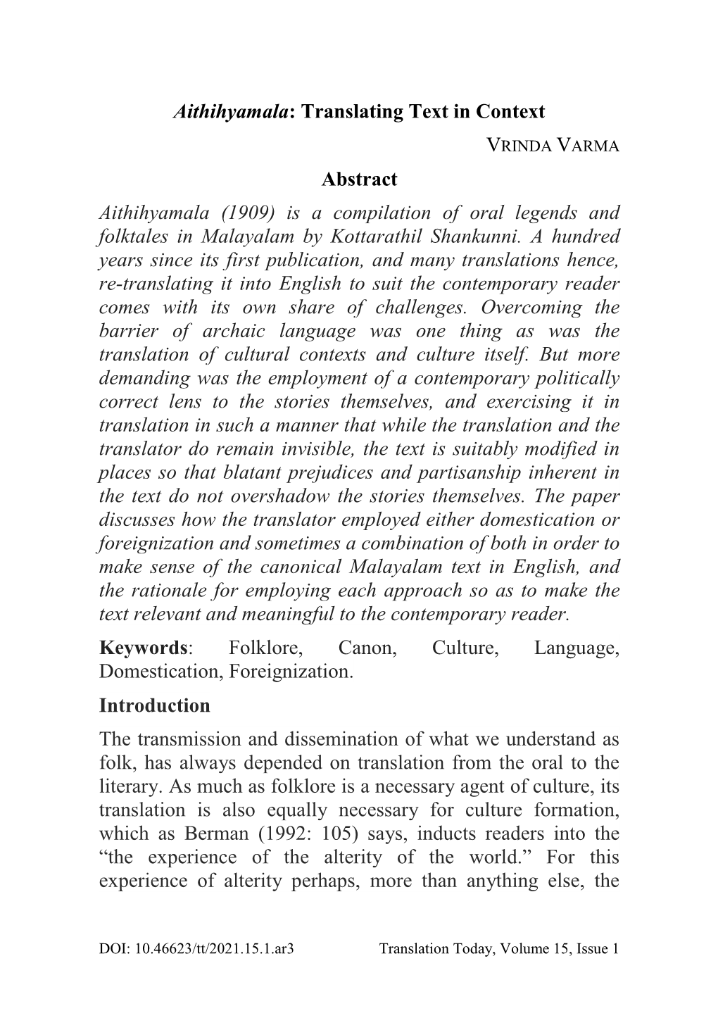 Translating Text in Context Abstract Aithihyamala (1909)