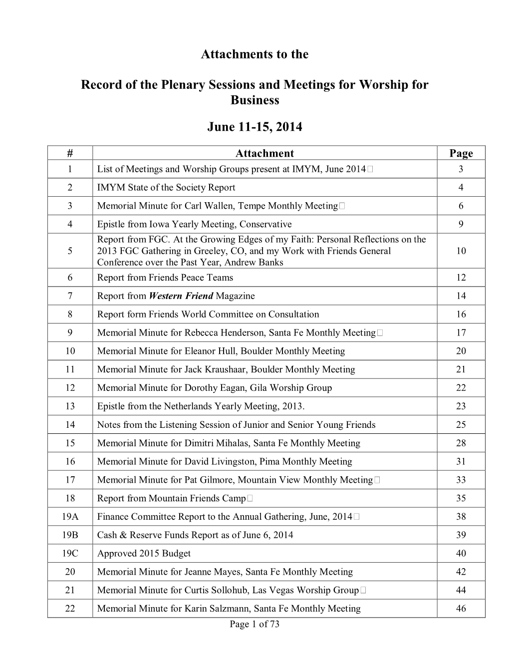 Attachments to the 2014 Annual Meeting Minutes