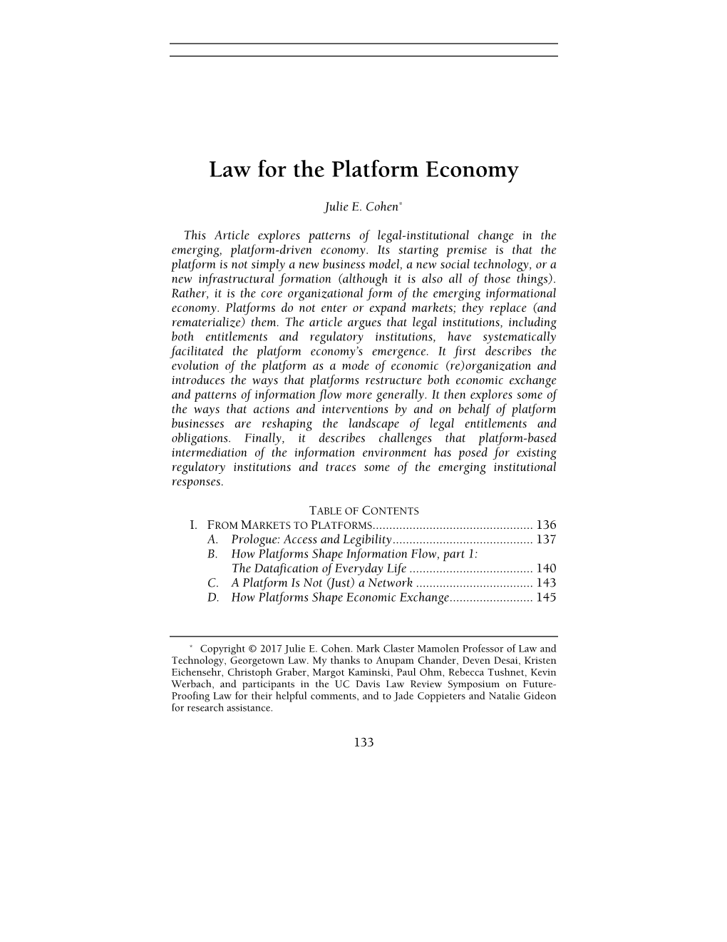 Law for the Platform Economy