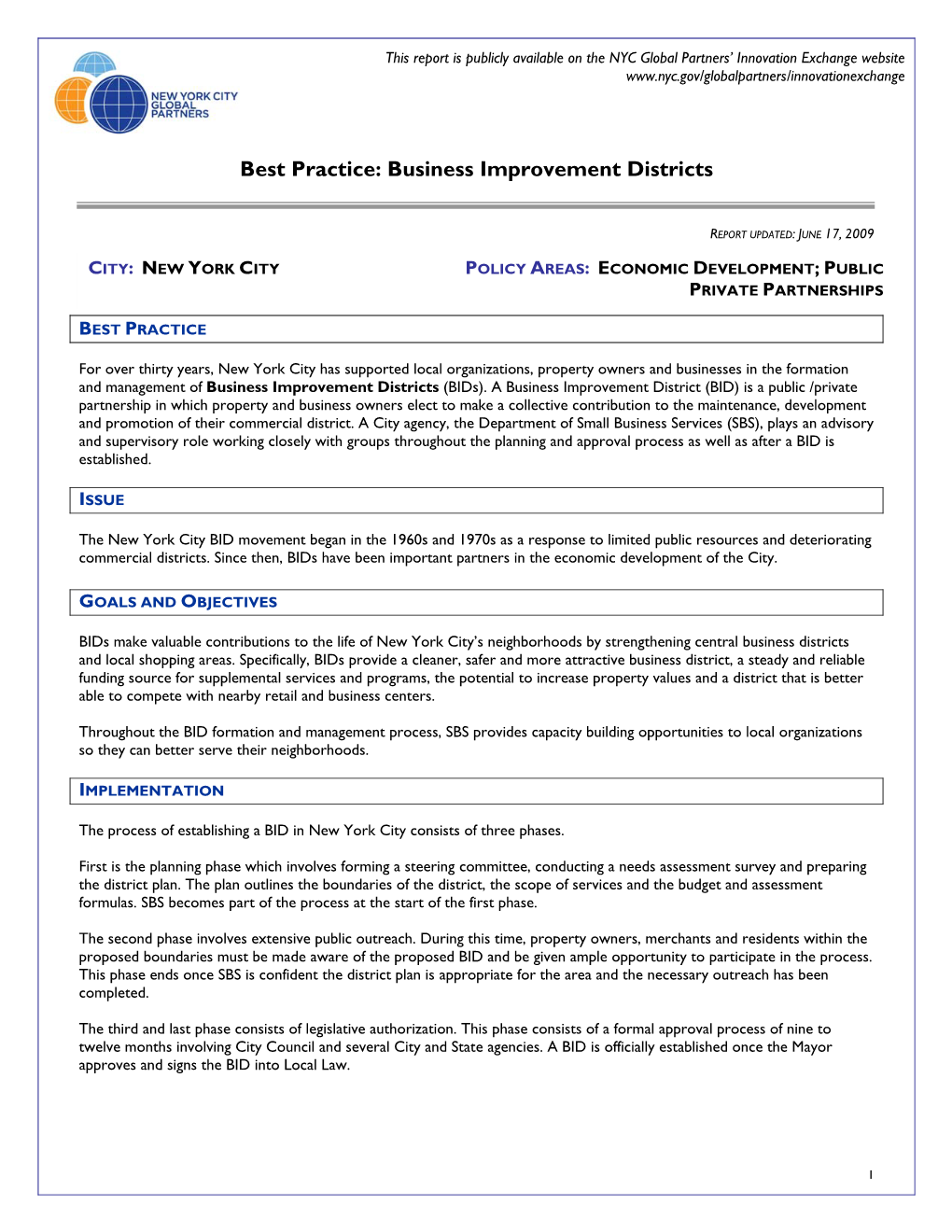 Best Practice: Business Improvement Districts