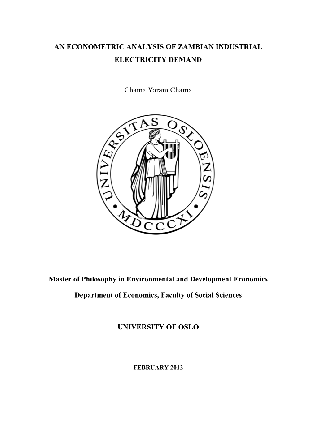 An Econometric Analysis of Zambian Industrial Electricity Demand