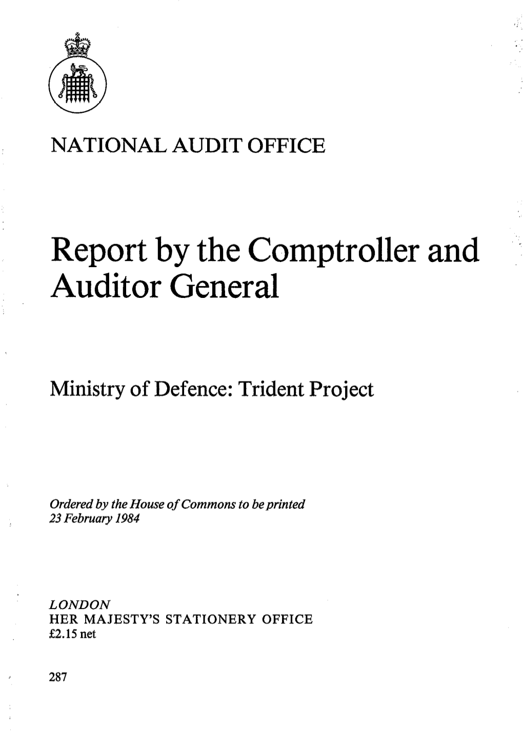 NAO Report (HC 287 1983/84): Ministry of Defence