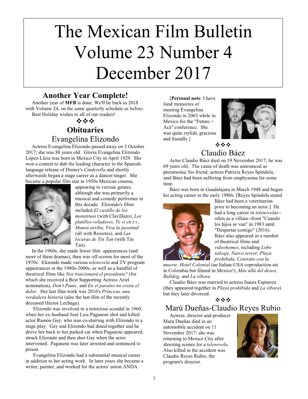 The Mexican Film Bulletin Volume 23 Number 4 December 2017