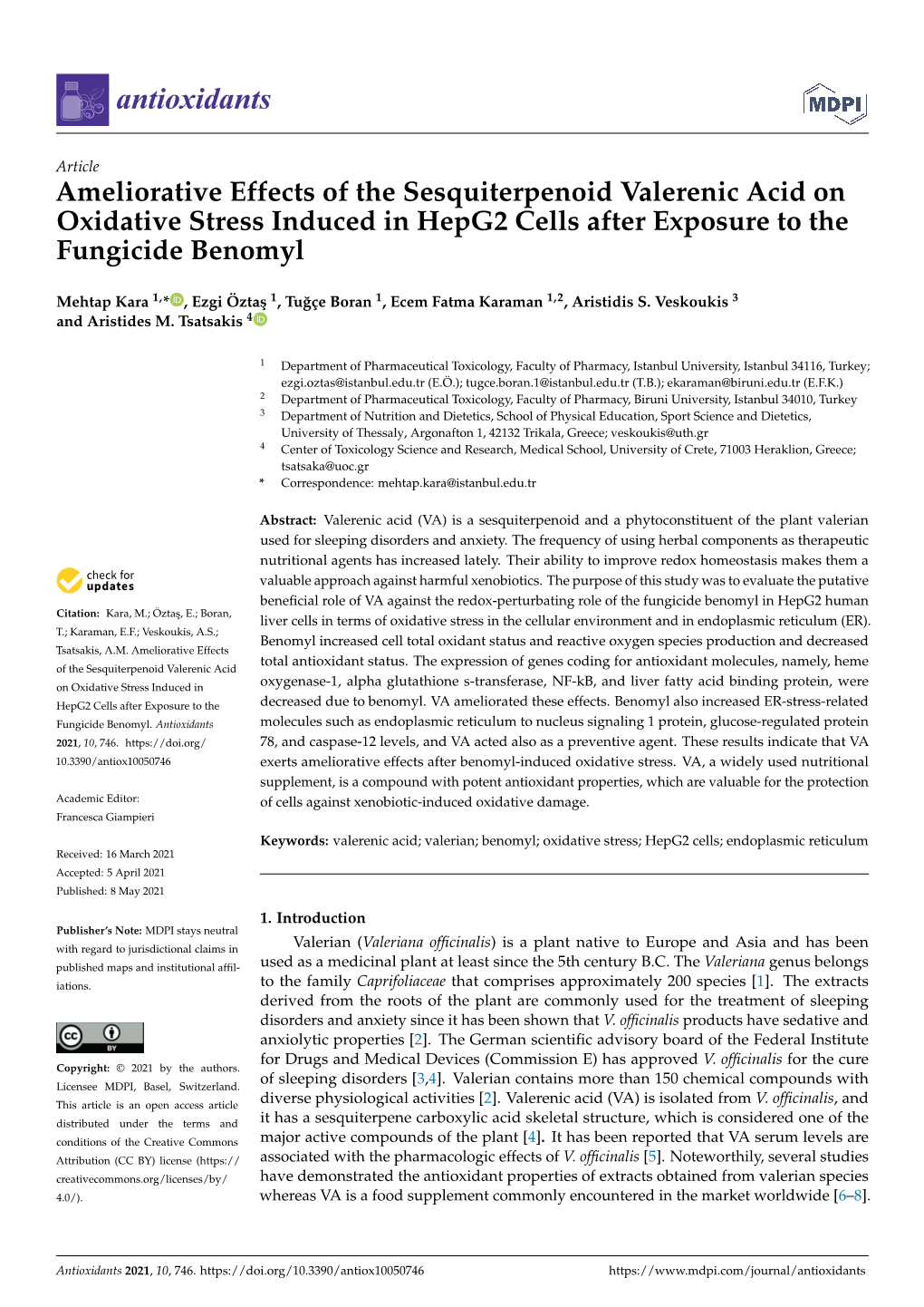 Ameliorative Effects of the Sesquiterpenoid Valerenic Acid on Oxidative Stress Induced in Hepg2 Cells After Exposure to the Fungicide Benomyl