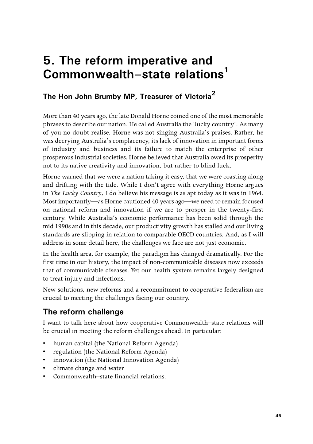 The Reform Imperative and Commonwealth–State Relations1