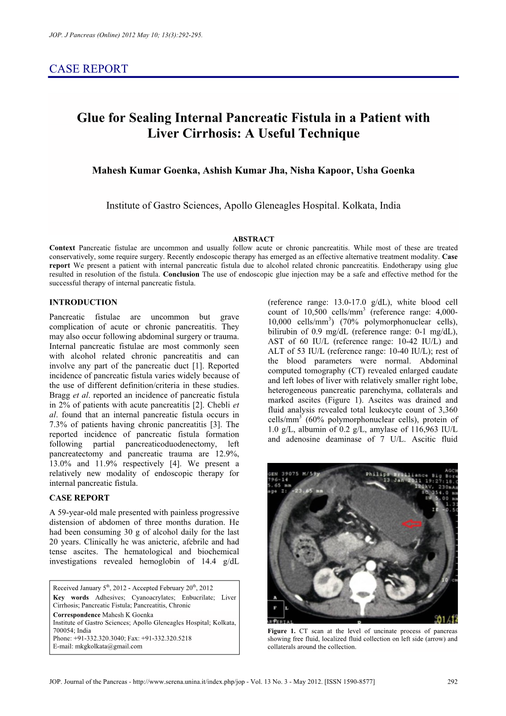 Glue for Sealing Internal Pancreatic Fistula in a Patient with Liver Cirrhosis: a Useful Technique