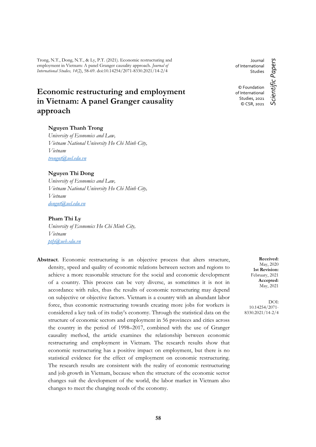 Economic Restructuring and Employment in Vietnam