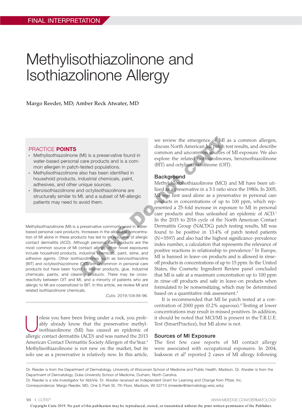 Methylisothiazolinone and Isothiazolinone Allergy