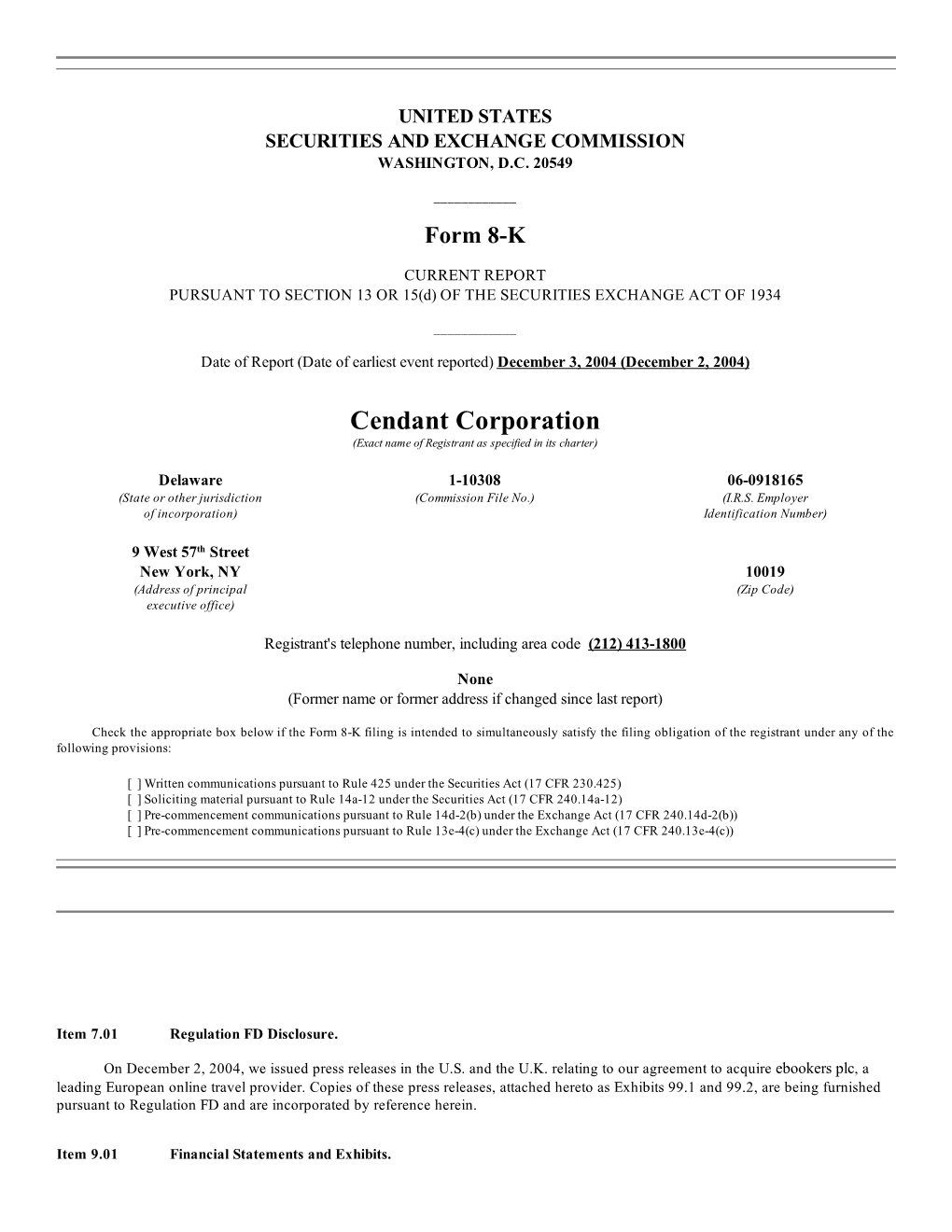 Cendant Corporation (Exact Name of Registrant As Specified in Its Charter)