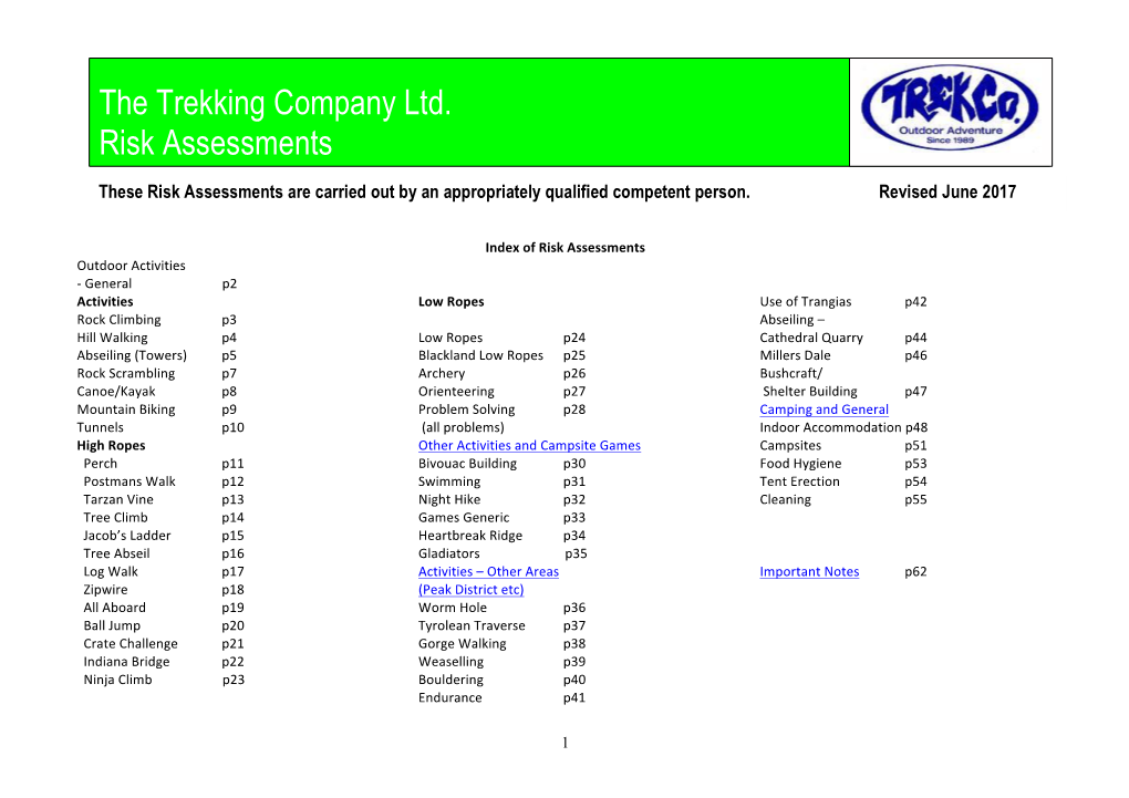 The Trekking Company Ltd. Risk Assessments