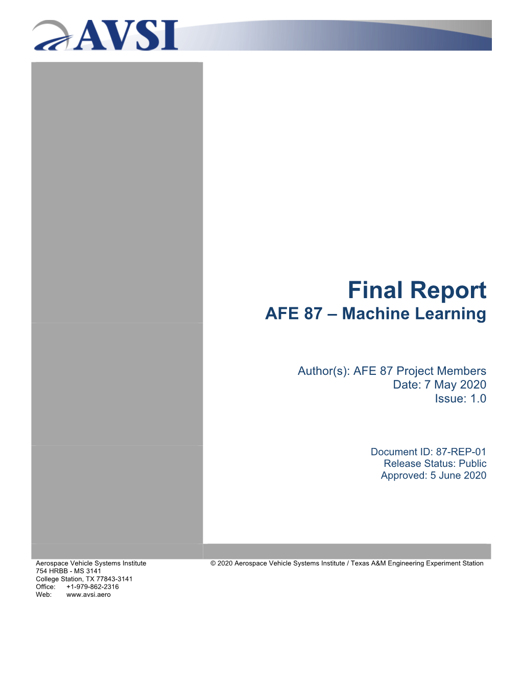 Final Report AFE 87 – Machine Learning