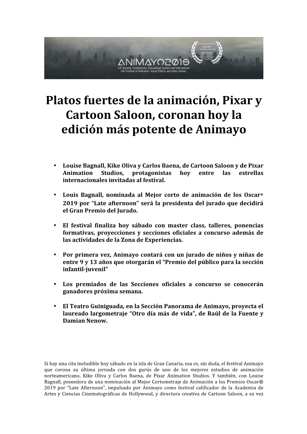 NP. Platos Fuertes De La Animación, Pixar Y Cartoon Saloon, Coronan