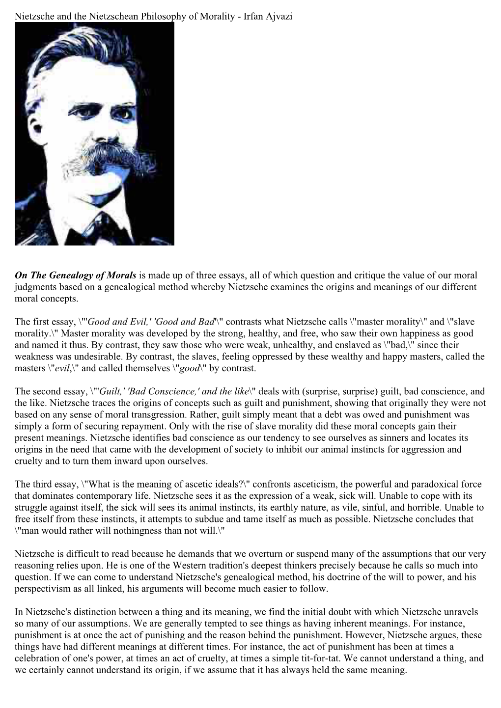 Nietzsche and the Nietzschean Philosophy of Morality - Irfan Ajvazi