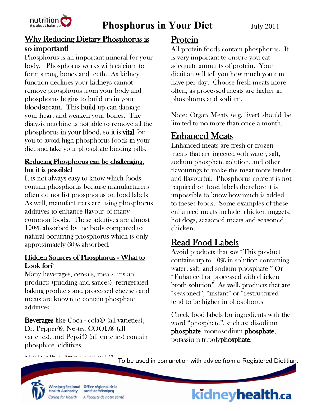 Phosphorus in Your Diet July 2011