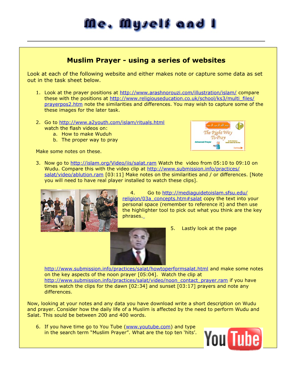 Muslim Prayer - Using a Series of Websites