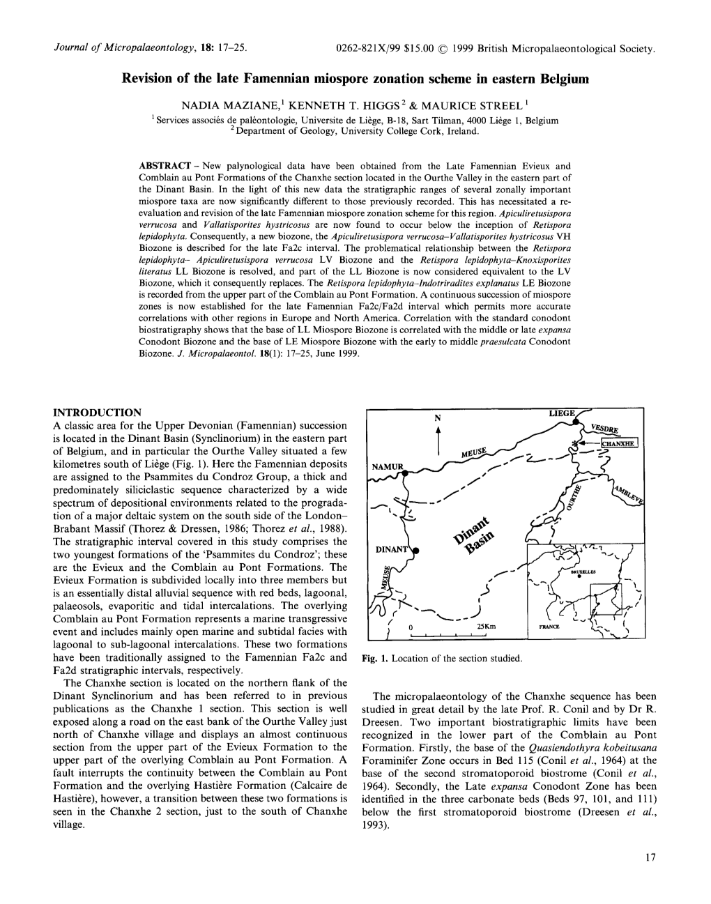Revision of the Late Famennian Miospore Zonation Scheme in Eastern Belgium