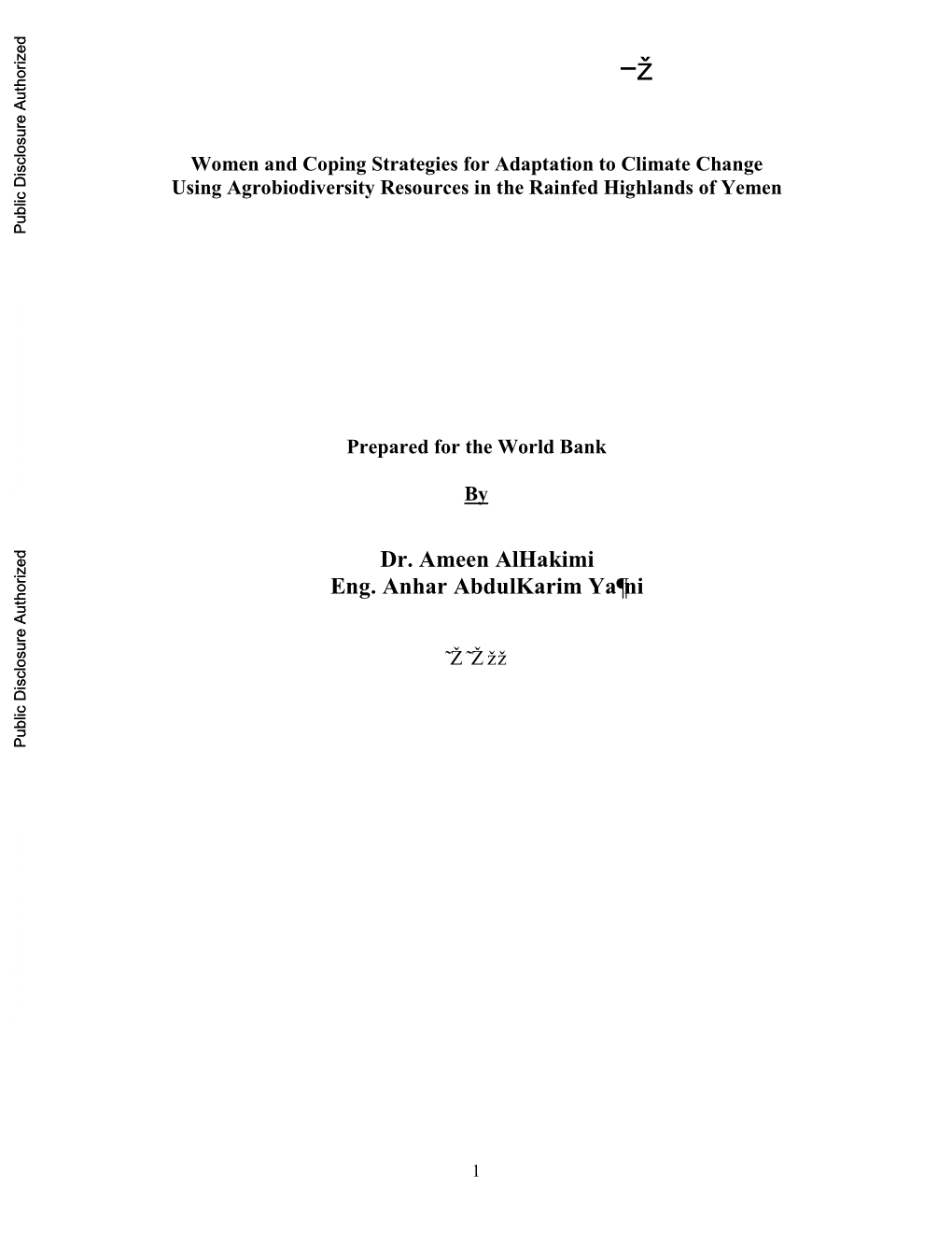 Women and Coping Strategies for Adaptation to Climate Change Using Agrobiodiversity Resources in the Rainfed Highlands of Yemen Public Disclosure Authorized