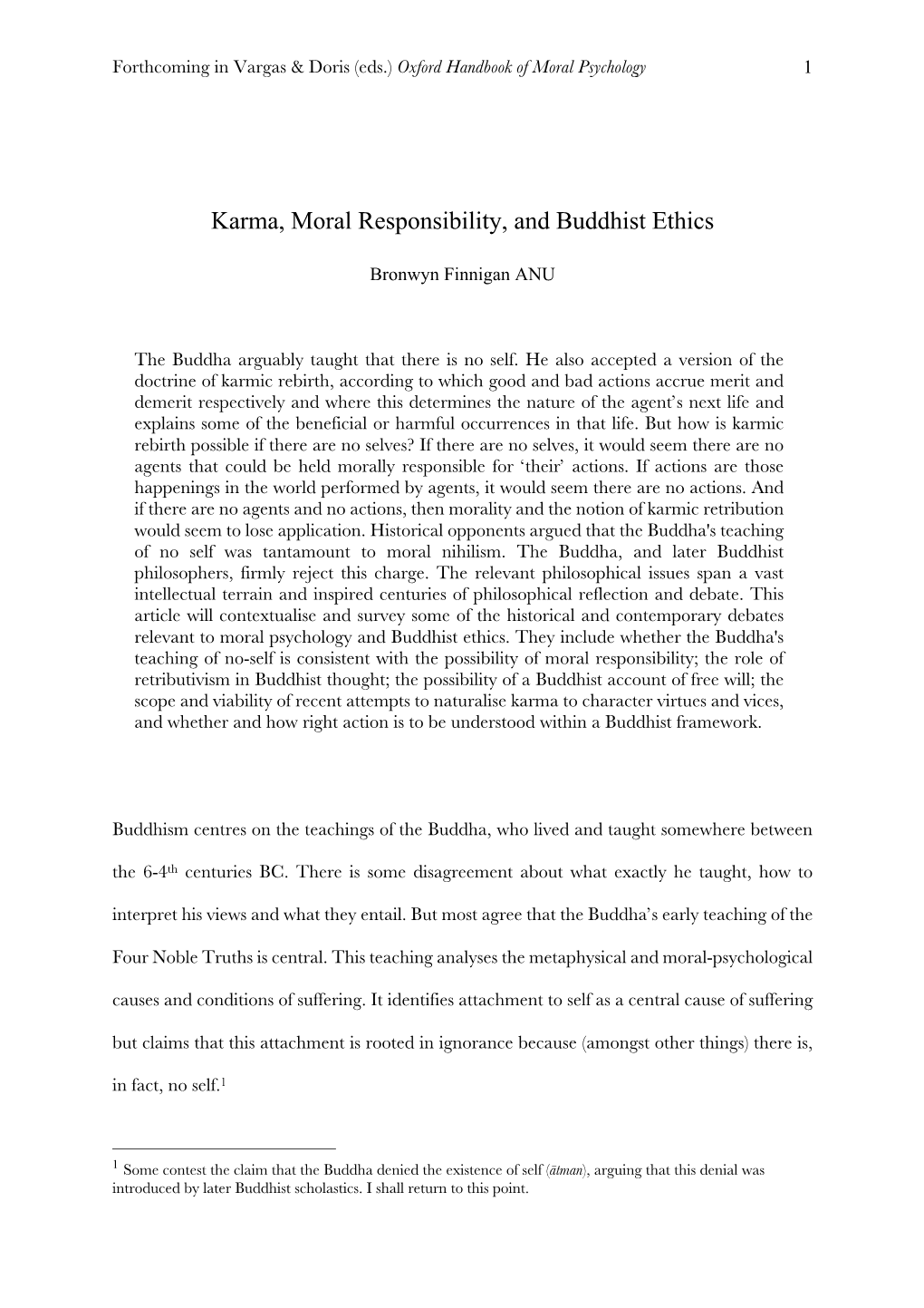 Finnigan Karma Moral Responsibility Buddhist Ethics