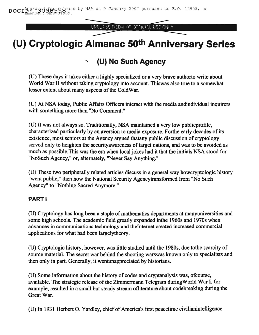 (U) Cryptologic Almanac 50Th Anniversary Series