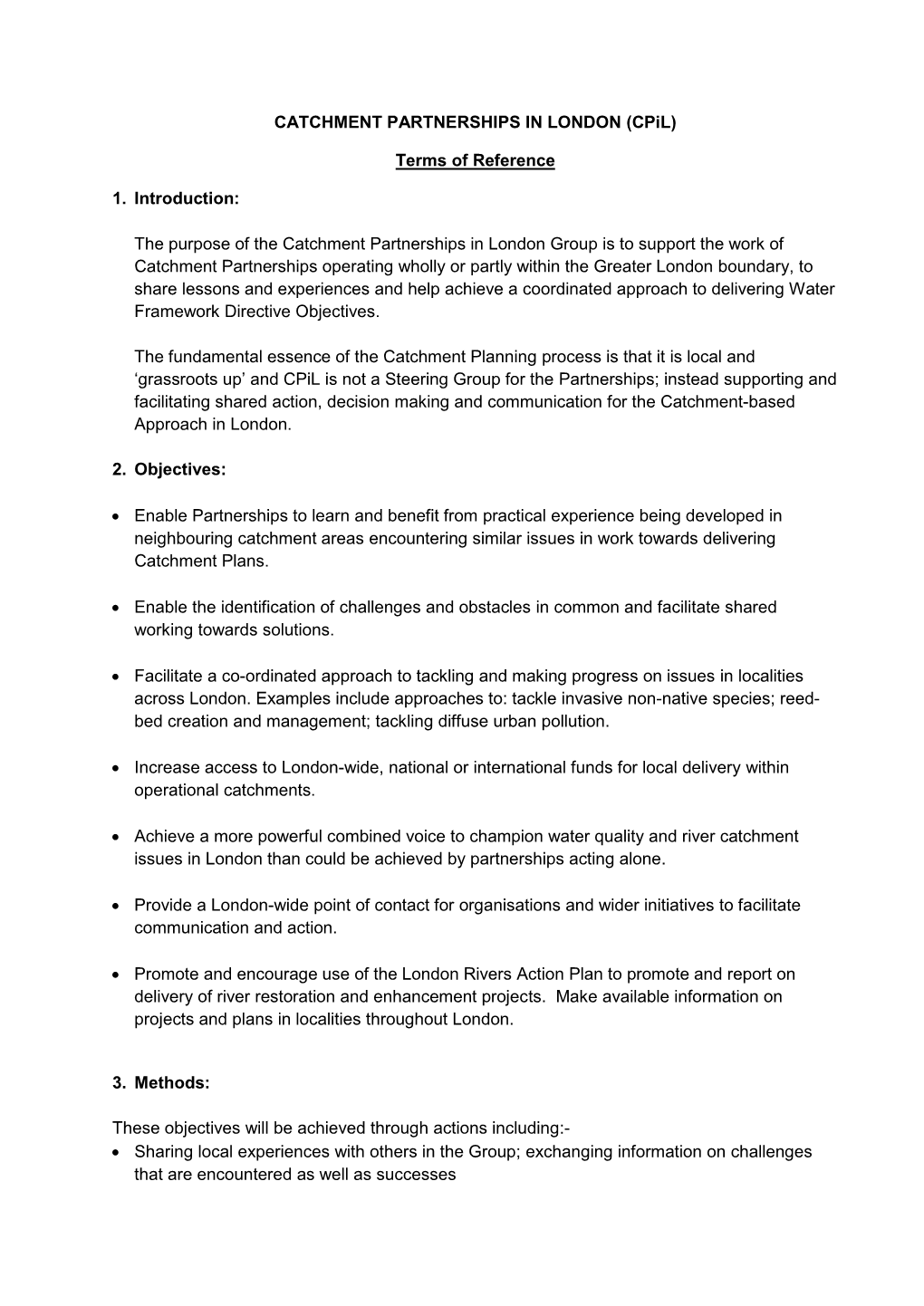 CATCHMENT PARTNERSHIPS in LONDON (Cpil)