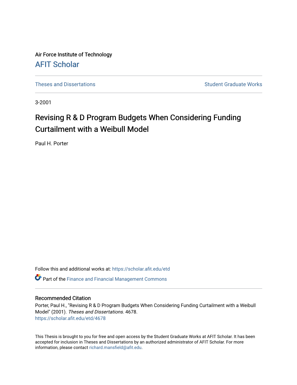 Revising R & D Program Budgets When Considering Funding