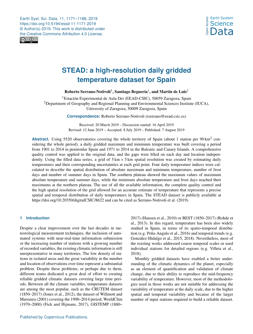 STEAD: a High-Resolution Daily Gridded Temperature Dataset for Spain