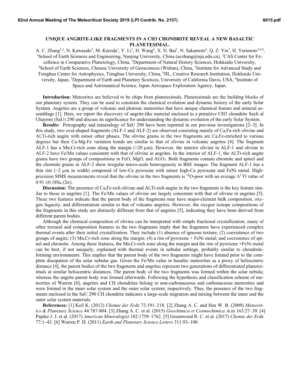 Unique Angrite-Like Fragments in a Ch3 Chondrite Reveal a New Basaltic Planetesimal