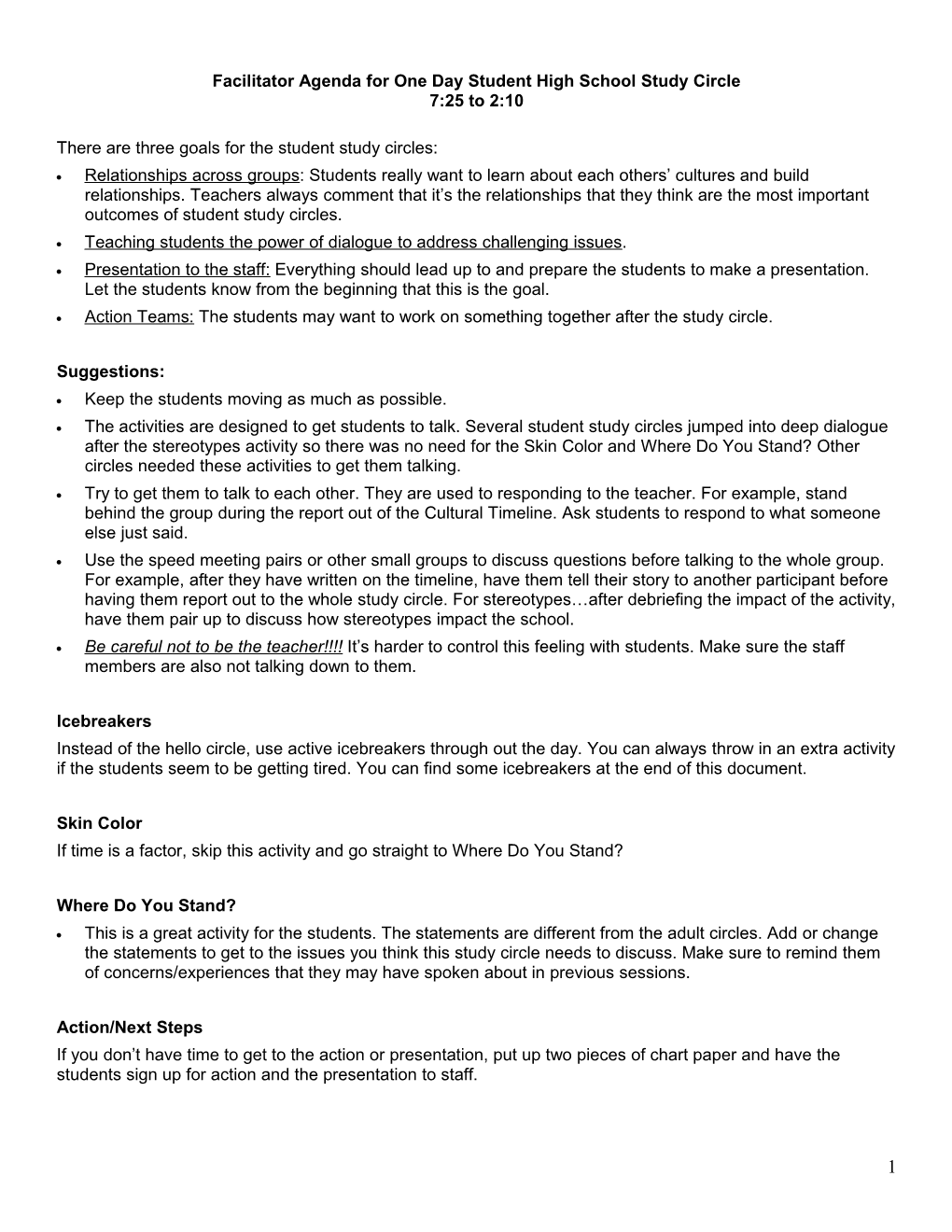 Facilitator Agenda for MCR-SGA Study Circle