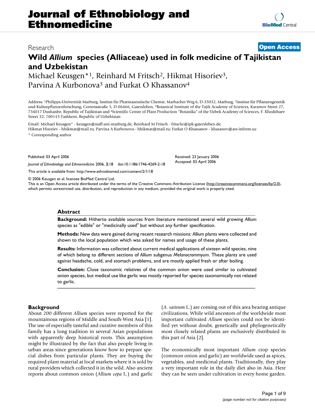 Journal of Ethnobiology and Ethnomedicine Biomed Central