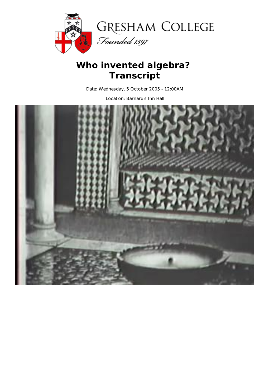 Who Invented Algebra? Transcript