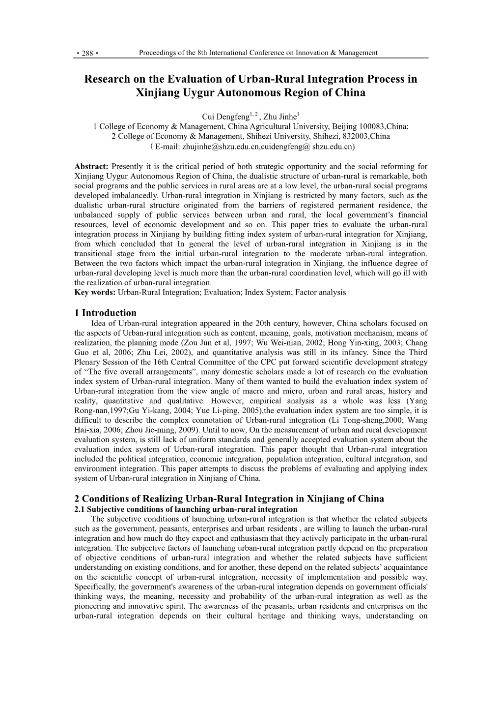 Research on the Evaluation of Urban-Rural Integration Process in Xinjiang Uygur Autonomous Region of China