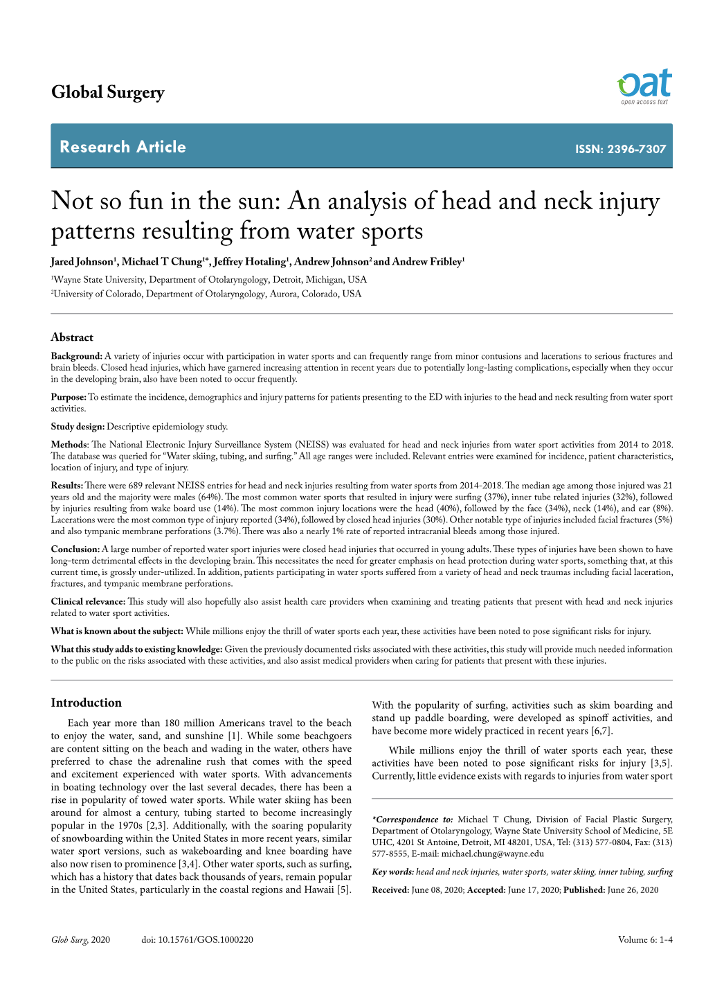 Not So Fun in the Sun: an Analysis of Head and Neck Injury Patterns