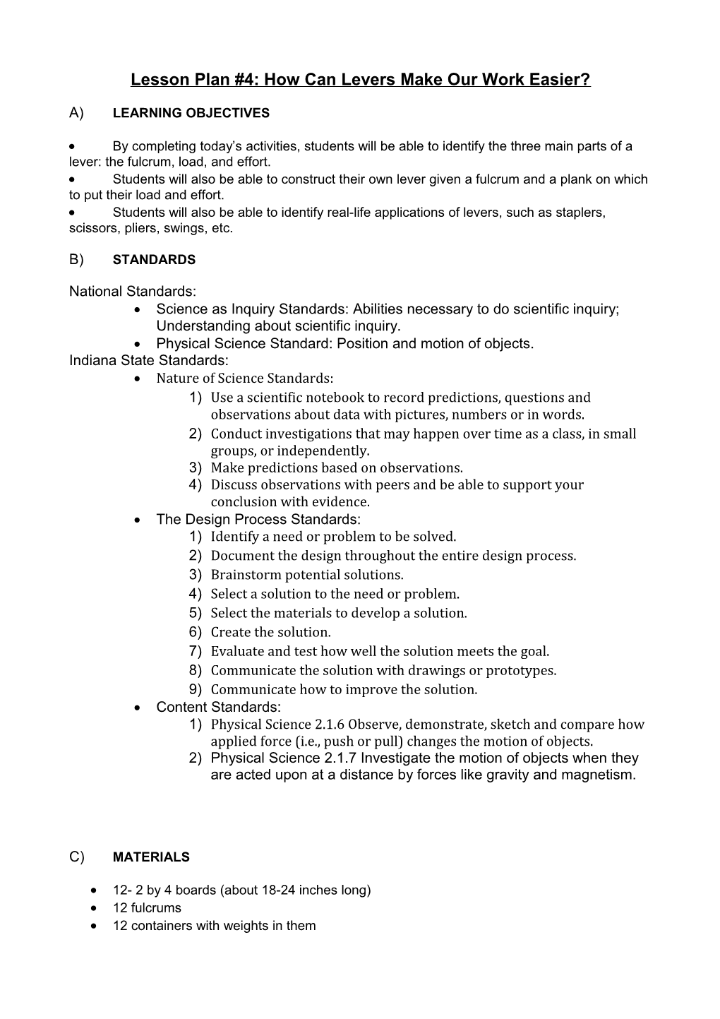 Lesson Plan #4: How Can Levers Make Our Work Easier?