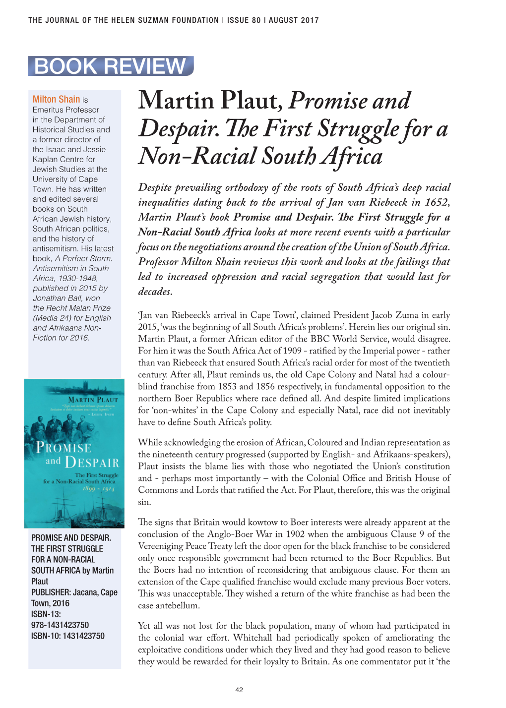 Book Review: the First Struggle for a Non-Racial South Africa