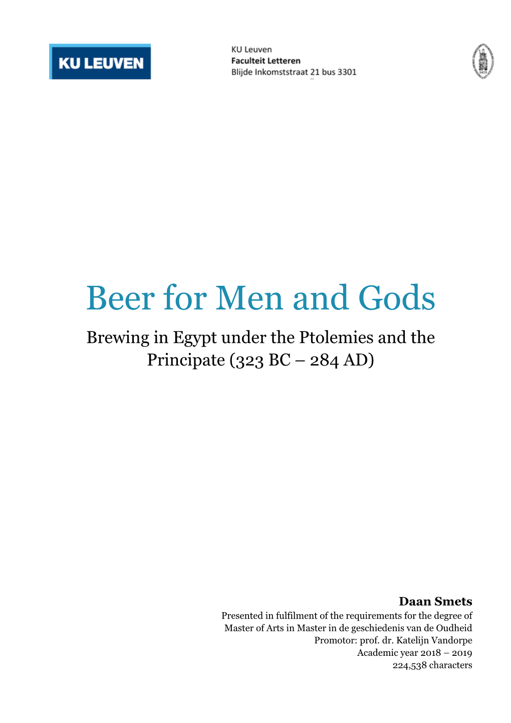 Beer for Men and Gods Brewing in Egypt Under the Ptolemies and the Principate (323 BC – 284 AD)