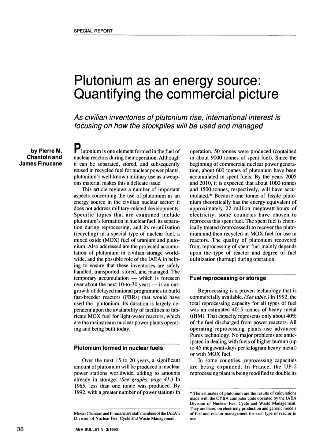 Plutonium As an Energy Source: Quantifying the Commercial Picture